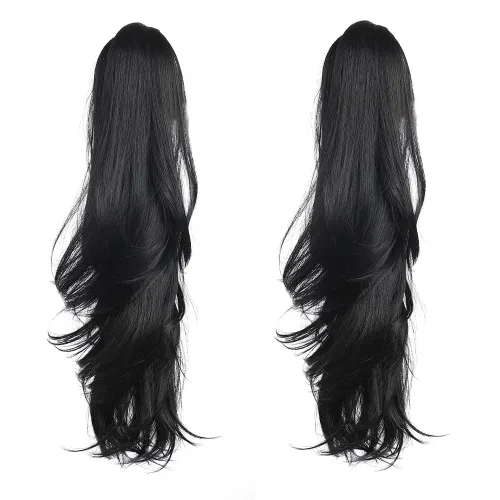 Vista 51 de Extensiones de cola de caballo, extensiones de cabello de cola de caballo con clip de garra marrón oscuro para mujer, pieza de cabello rizado