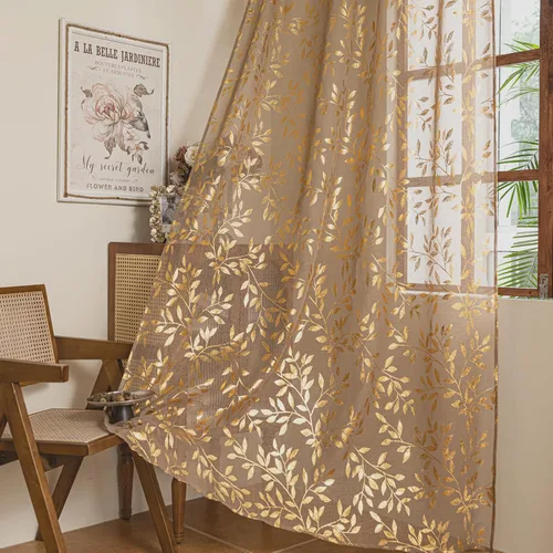 Vista 43 de Deeprove Cortinas traslúcidas color aguamarina y dorado de 63 pulgadas de largo, 2 paneles para decoración de dormitorio, cocina, decoración