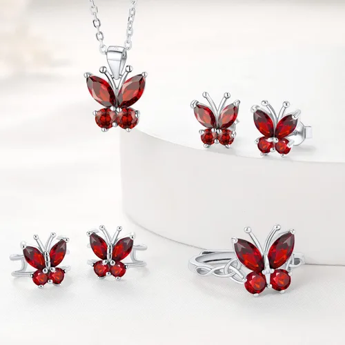 Vista 5 de Aretes de plata de ley con diseño de mariposa para mujeres y niñas, granate, amatista, azul, esmeralda, zafiro, rosa, mariposa, regalo de San