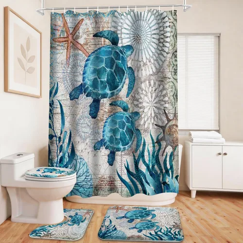 Vista 21 de Cool Modern - Juego de portaaviones para niños con cortina de ducha náutica militar y alfombras de 20 x 31 pulgadas, accesorios de baño, decoración