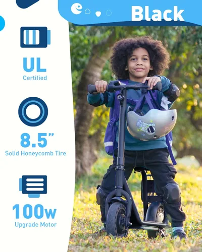 Vista 2 de Hiboy Q2 Lite Electric Scooter for Kids w/Seat, 3-Speed, Brake, Ages 4-10 Negro