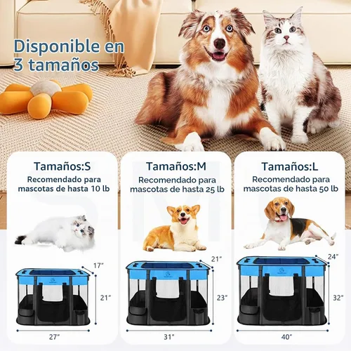 Vista 2 de Corralito para perros, corralito para mascotas, corralito plegable para cachorros y gatos, jaula de camping portátil para ejercicio, cubierta