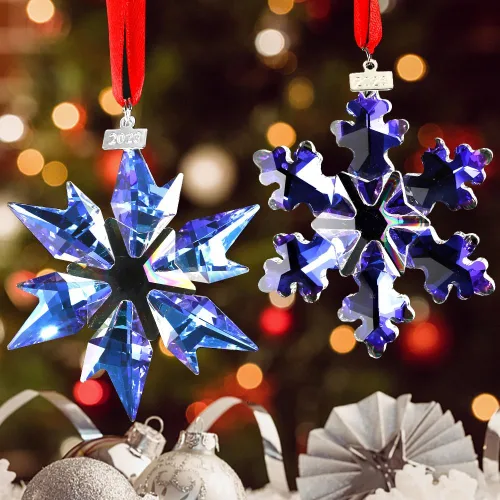 Vista 13 de Adorno de árbol de Navidad de edición Maxistal 2024, copo de nieve de cristal con estrella, adorno para árbol de Navidad, decoración para el hogar