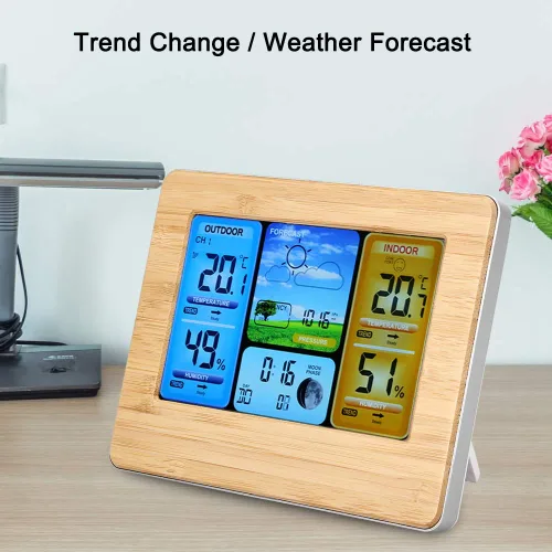 Vista 3 de Bewinner Estación meteorológica para interiores y exteriores, estación meteorológica digital LCD, reloj portátil para montaje en pared o termómetro