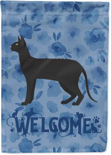 Vista 223 de Caroline's Treasures CK4813CHF - Bandera de bienvenida con gato abisinio azul, manga grande, para porche, para colgar en la pared, poliéster