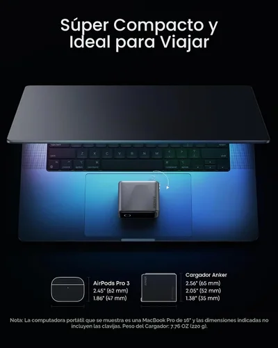 Vista 6 de Cargador Anker Prime, Bloque de Carga GaN USB C Compacto de 160W con 3 Puertos, Pantalla Inteligente y Control Táctil, Carga Máxima de 140W a Través