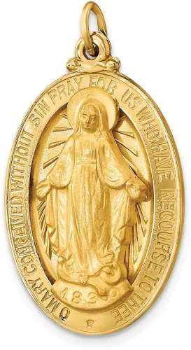 Vista 5 de FB Jewels Oro amarillo de 14 quilates pulido sólidosatén medalla milagrosa ovalada 3D