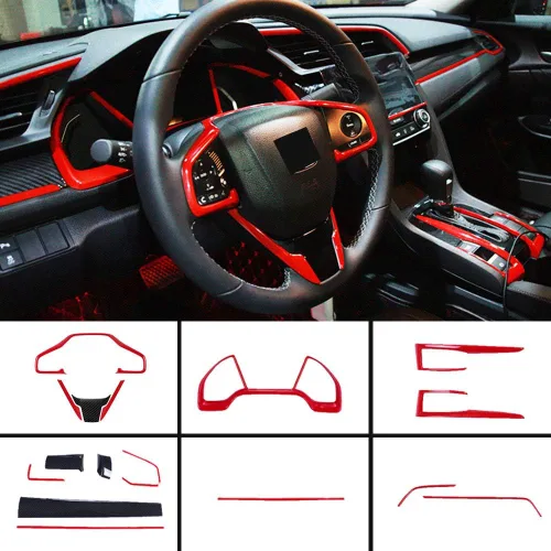 Vista 9 de Para Honda 10th Civic 2016 ~ 2021, juego completo de paneles de instrumentos para interiores de automóvil, panel de instrumentos decorativo, consola