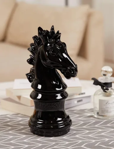 Vista 5 de Estatua de caballero de ajedrez moderna, escultura de regalo, decoración del hogar, arte para dormitorio, comedor, sala de estar, poliresina, negro