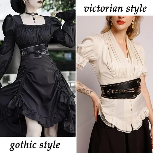 Vista 3 de Scarlet Darkness Cinturón de corsé Steampunk para mujer, cinturón de cuero elástico y ancho, cinturón de disfraz S-2XL