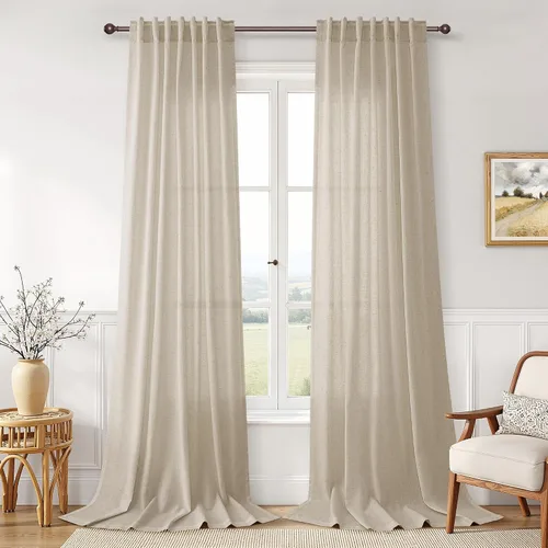 Vista 129 de Joywell - Cortinas de lino de 96 pulgadas de largo para sala de estar Natural