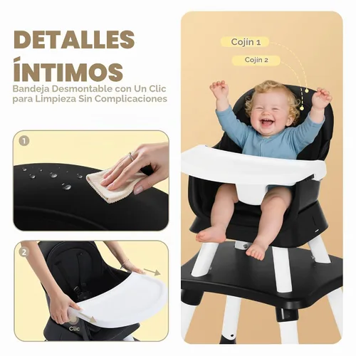 Vista 5 de TODEFULL Silla Alta para Bebé, Sillas Altas Convertibles 8 en 1 para Bebés y Niños, Asiento Elevador para Comer/Mesa de Bloques de Construcción