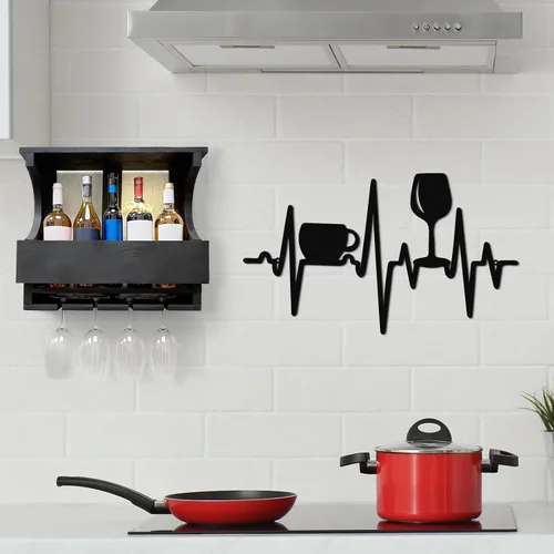 Vista 4 de Blulu Heartbeat - Cartel de café y bar de vinos de 15.75 x 9.04 pulgadas, decoración de pared rústica de metal negro para colgar en la pared