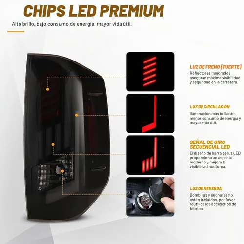Vista 5 de Luces traseras LED para Toyota Tundra 2014-2021 con señal de giro Lente ahumada con carcasa negra