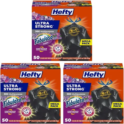 Vista 13 de Hefty Bolsas de basura ultra fuertes de 30 galones, bolsas de basura grandes de 30 galones, multiusos, cierre de cordón resistente a roturas