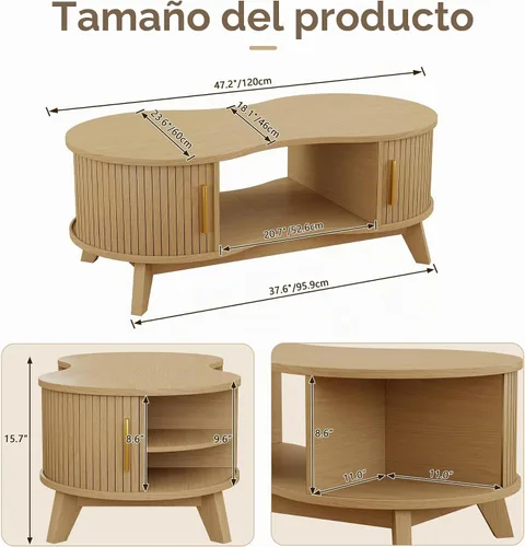 Vista 2 de Mesa auxiliar, doble ovalada para sala de estar, 47 pulgadas New Natural