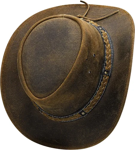 Vista 5 de SideWinder Sombrero de vaquero de cuero australiano, estilo australiano, verano, exterior, negro y marrón