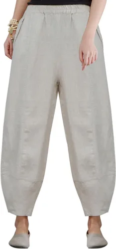 Vista 2 de IXIMO Pantalones 100% lino para mujer, ajuste relajado, farol, recortados, con cintura elástica