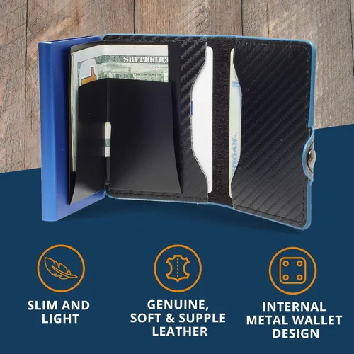 Vista 7 de Conceal Plus Tarjetero de bloqueo de tarjetas de crédito con bloqueo RFID, delgado, minimalista, tarjetero de cuero, fibra de carbono o fundas