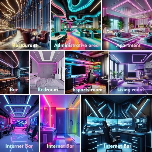 Vista 7 de Luces de cuerda LED de neón de 6.56 pies, luces impermeables con sincronización de música con control remoto y APP, alimentadas por USB, iluminación