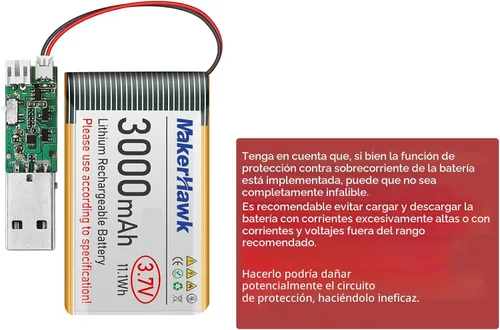Vista 6 de MakerHawk Batería LiPo de 3.7 V 3000 mAh recargable 1S 103665 Batería de polímero de litio con placa de protección cinta de goma aislada, enchufe