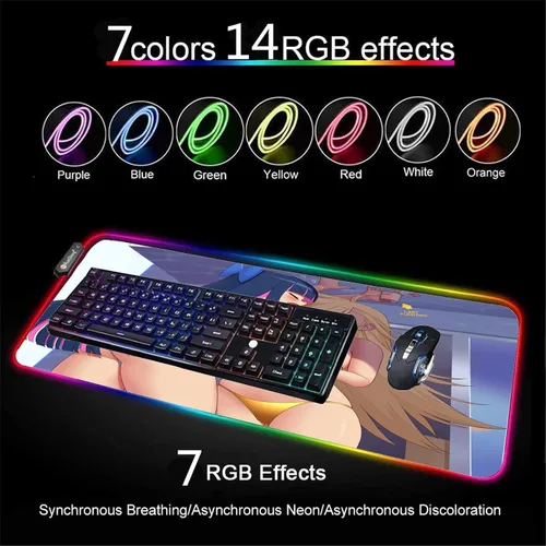 Vista 3 de Mouse Pads Sexy Anime Girl Keyboard Pad Desk Protector Laptop RGB Mouse Pads Gaming LED Mousepad Deskmat Mats Mause Gamer Carpet XXL 27.55 inch x12