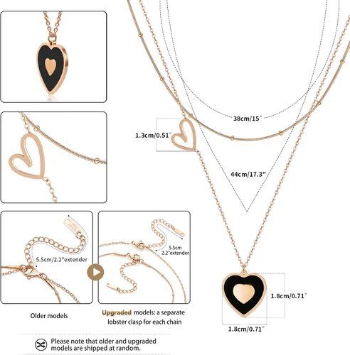 Vista 4 de Linawe Gargantilla en capas con dije de corazón para mujer, moderna, cadena de oroplataoro rosa, collares apilados de acero inoxidable, collar