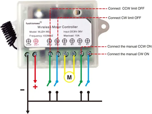 Vista 2 de Interruptor de control remoto de motor de 8V CC 12V 24V 36V para control de actuador lineal, relé de 10A de avance y retroceso de motor de 433MHz