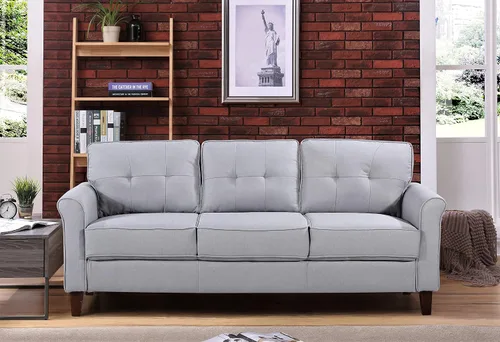 Vista 2 de Container Furniture Direct Kouchouk - Muebles de sala de estar de terciopelo cómodos de tres plazas, sofá moderno de mediados de siglo, sofá biplaza