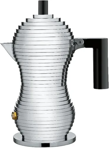 Vista 3 de Alessi MDL02/1 B "Pulcina" - Cafetera de espresso para estufa de 1 taza con asa y perilla de aluminio en color negro