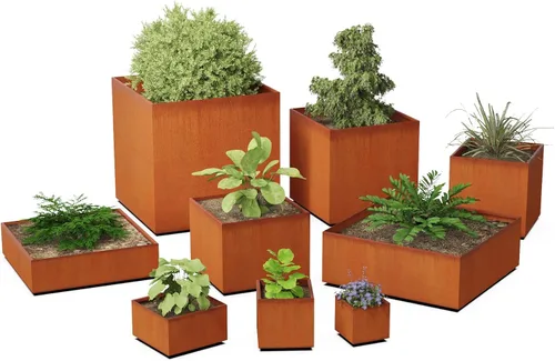 Vista 3 de Construye tu propia maceta de acero Corten – Elige tamaño, fondo, drenaje 12 a 48 pulgadas de diámetro Maceta redonda personalizada de acero