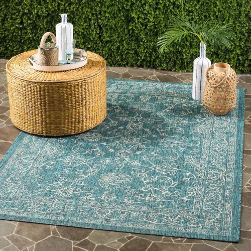 Vista 66 de SAFAVIEH Alfombra lavable al aire libre, colección Courtyard - 2'3" x 5', azul aguamarina y gris, no desprende pelusa y fácil limpieza, ideal