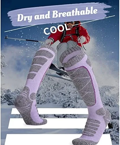 Vista 3 de Ekouaer Calcetines de esquí para hombres y mujeres esquí snowboard deportes de invierno hasta la rodilla cálidos transpirables paquete de 2 pares