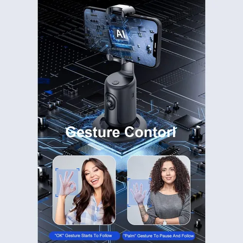 Vista 6 de Smart 360° Auto Face Tracking Gimbal Desktop Selfie Stabilizer Robot Camaraman con lente ajustable Base estable Soporte de teléfono para Smartphone