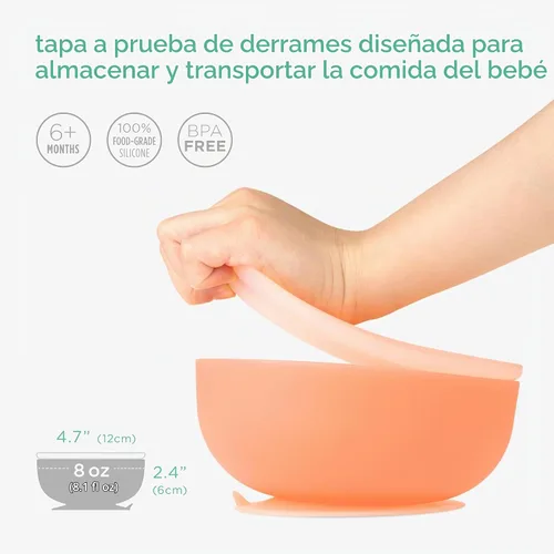 Vista 6 de Olababy Juego de 2 piezas de alimentación avanzada para bebé, incluye cuchara de entrenamiento y cuenco de vapor Kiwi / Lima