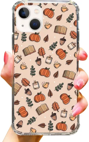 Vista 2 de Funda de teléfono con diseño de hojas de otoño estético compatible con iPhone 14, funda de libro de nueces de calabaza para adolescentes, hombres