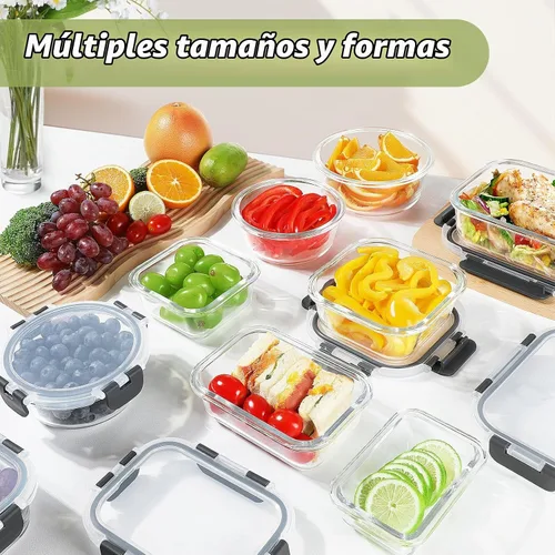 Vista 5 de BAYZZ Juego de 30 piezas de recipientes de vidrio para almacenamiento de alimentos, recipientes de vidrio para preparación de comidas con tapas