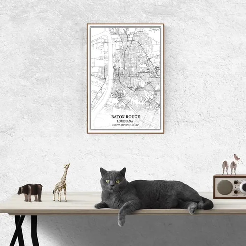 Vista 3 de TANOKCRS Baton Rouge Louisiana USA - Póster impreso en lienzo con diseño de mapa de Estados Unidos, sin marco, moderno, en blanco y negro, regalo
