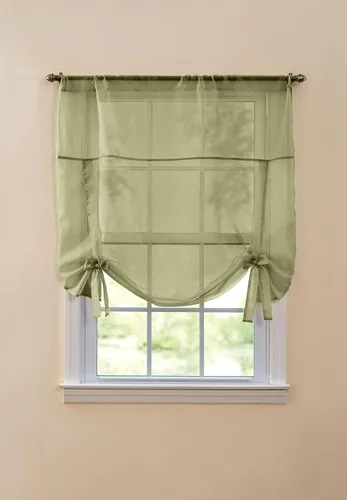 Vista 9 de BrylaneHome BH Studio - Persiana de gasa transparente con amarre, 32 pulgadas de ancho y 44 pulgadas de largo, hojas de otoño