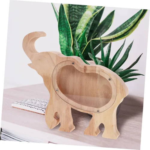 Vista 2 de Banco de elefantes para niños y niñas, alcancía de elefante, caja de ahorro de dinero de madera para el hogar
