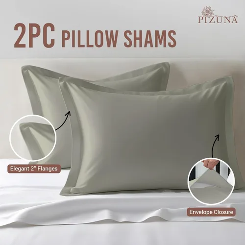 Vista 3 de Juego de 2 fundas de almohada de 100 % algodón puro, tamaño King, color plateado, lujosas fundas de almohada de algodón de fibra larga de 400 hilos