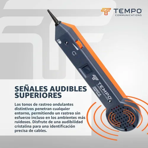 Vista 4 de TEMPO 200EP-G trazador de cables profesional con sonda, conector para auriculares, linterna, LED, punta conductora, toner de cables y rastreador