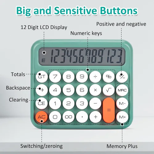 Vista 7 de Calculadora estándar básica, pantalla LCD grande de 5 pulgadas y 12 dígitos, calculadora de interruptor mecánico de botón grande para uso escolar