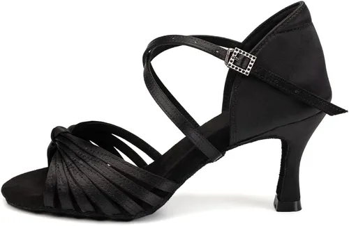 Vista 8 de Zapatos de baile latino de satén con punta abierta y tacón de 3 Beige