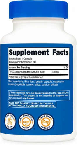 Vista 5 de Tudca 0.008 onzas; 60 cápsulas (àcido tauronesodeoxicólico) de Nutricost, 1 botella, 1