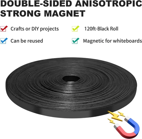 Vista 6 de Rollo de cinta magnética, cinta magnética de 30 pies x 1/4 pulgadas para pizarra blanca, bordes magnéticos reutilizables y divisores para aula