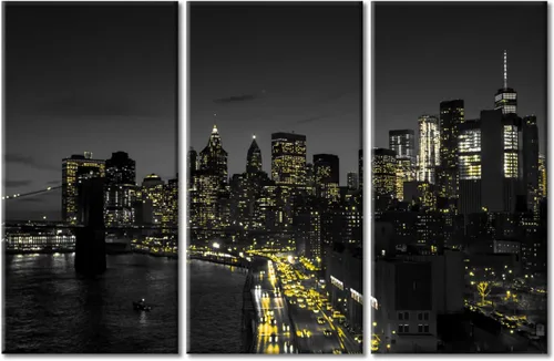 Vista 41 de TUMOVO 3 paneles de paisaje urbano en blanco y negro de Estados Unidos, arte de pared, famoso puente Golden Gate, San Francisco por la noche