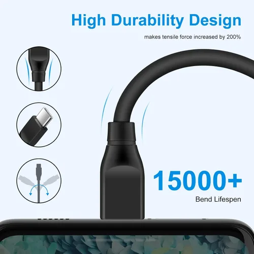 Vista 5 de Cable USB C a USB C, 60 W, paquete de 2 cables de carga rápida tipo C a tipo C de 6 pies C Phone Charger Cable for Samsung Galaxy S26 S25 S24 S23