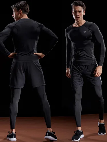 Vista 2 de Neleus - Camisas de compresión de manga larga para hombre, para ejercitarte, correr, 3 u.