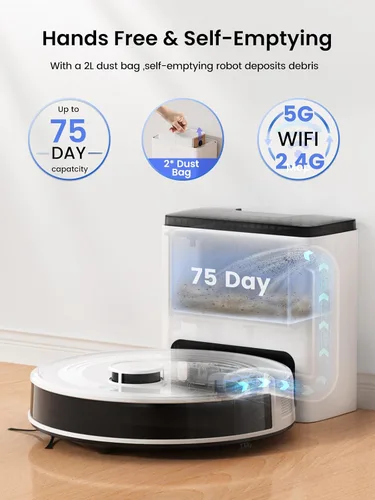 Vista 2 de Lefant - Robot aspirador y fregona LiDAR, autovaciado de 75 días, succión potente de 6000 Pa, limpieza personalizada, mapeo del hogar, 140 minutos